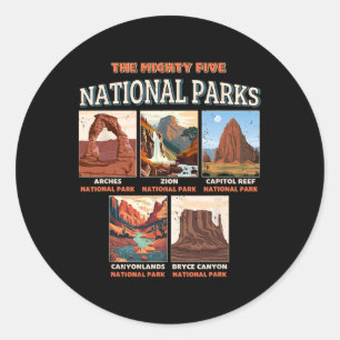 De Mighty Five Nationale Parken Outdoor Wandelkamp Ronde Sticker