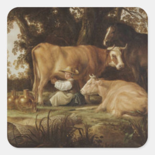 De Milkmaid Aelbert Cuyp Vierkante Sticker