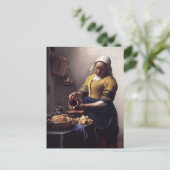 De Milkmaid in detail door Johannes Vermeer Briefkaart (Staand voorkant)