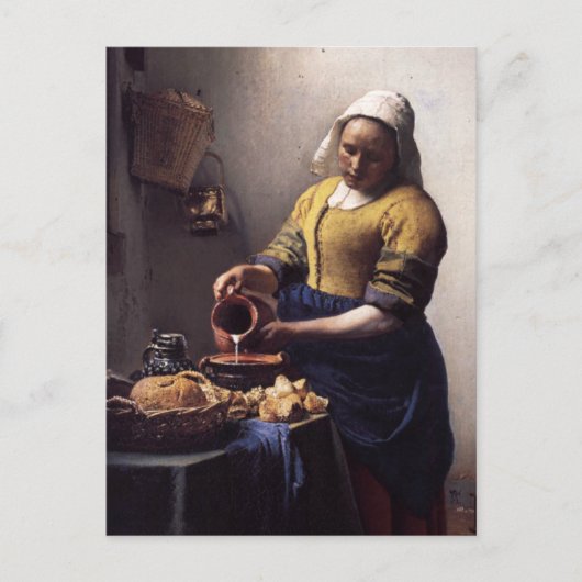 De Milkmaid in detail door Johannes Vermeer Briefkaart (Voorkant)