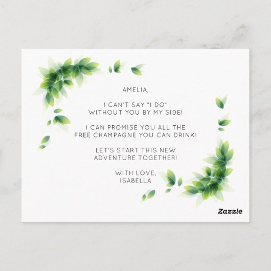 De minimale Kaart van het Bridesmaid van het Manus (Achterkant)