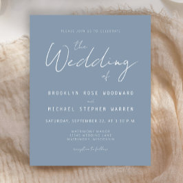 De minimale Stusty Blue Script Wedding Invite van 