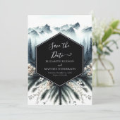 De minimalistische Forest Mountain bruiloft Save The Date (Staand voorkant)