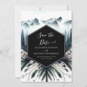De minimalistische Forest Mountain bruiloft Save The Date
