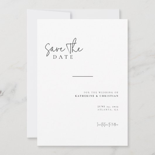 De minimalistische Foto van het Manuscript van de  Save The Date (Voorkant)