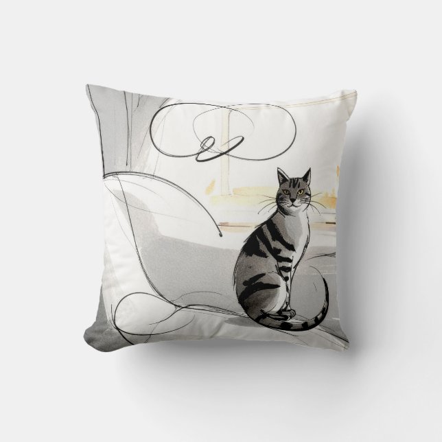 De Minimalistische Kat Hedendaags Trendy Modern Kussen (Voorkant)