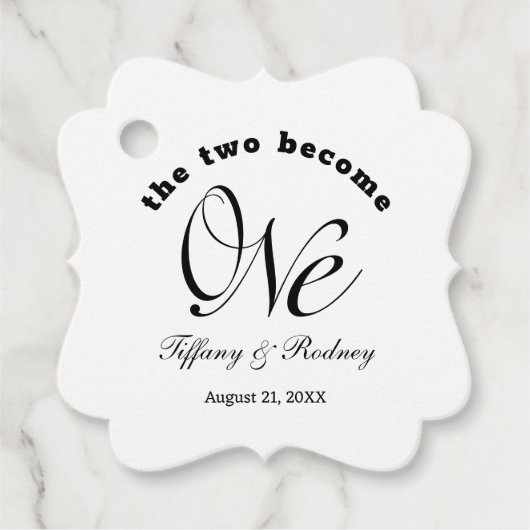 De minimalistische twee worden één bruiloft bedankjes labels (Voorkant)