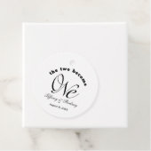 De minimalistische twee worden één bruiloft bedankjes labels (In situ)