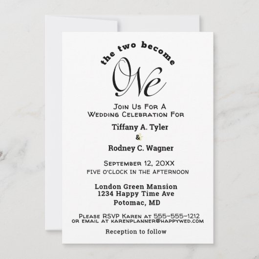 De minimalistische twee worden één witte bruiloft kaart (Voorkant)