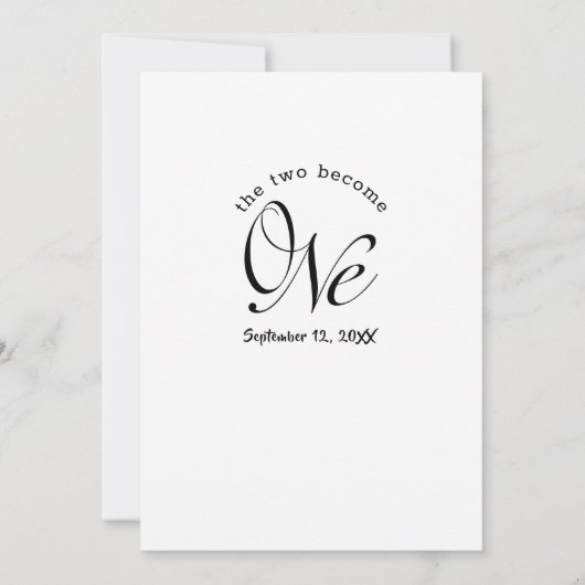De minimalistische twee worden één witte bruiloft kaart (Achterkant)