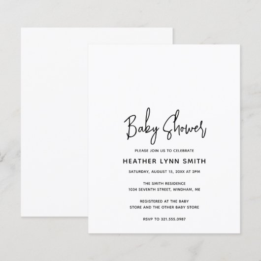 De minimalistische Uitnodiging van het Baby shower (Voorkant / Achterkant)