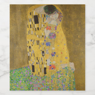 De minnaars omhelzen elkaar by Gustav Klimt Wijn Etiket