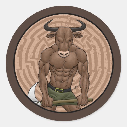 De Minotaur Ronde Sticker (Voorkant)