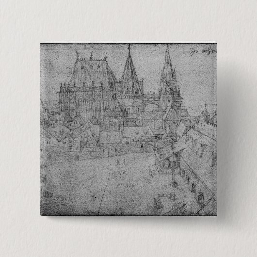 De Minster in Aken, 1520 Vierkante Button 5,1 Cm (Voorkant)