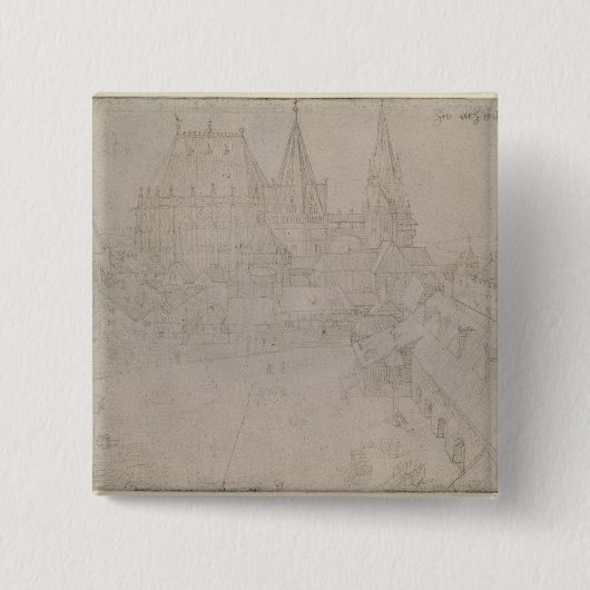 De Minster in Aken, 1520 Vierkante Button 5,1 Cm (Voorkant)
