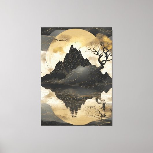De Misty Mountain Black & Gold Canvas Afdruk (Voorkant)
