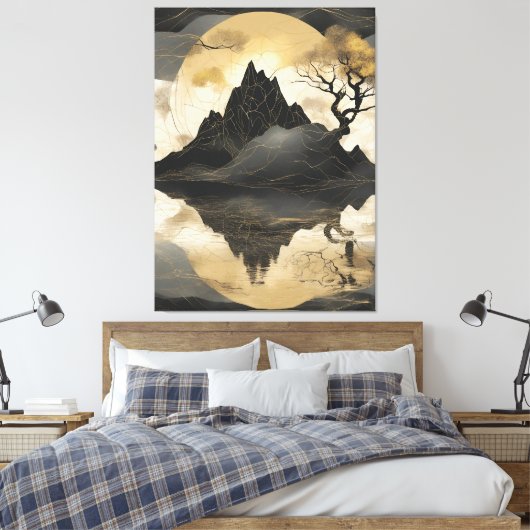 De Misty Mountain Black & Gold Canvas Afdruk (Insitu (Slaapkamer))