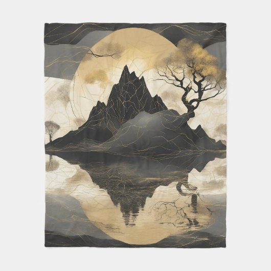 De Misty Mountain Black & Gold Fleece Deken (Voorkant)