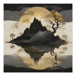 De Misty Mountain Black & Gold Perfect Poster