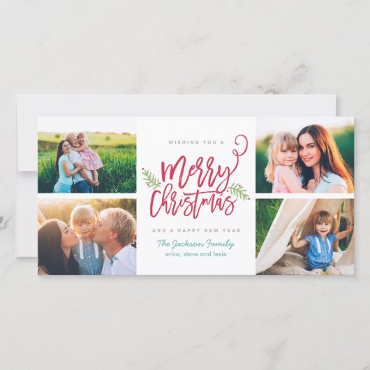 De moderne 4-foto van de Vakantie van Kerstmis van Feestdagenkaart (Voorkant)