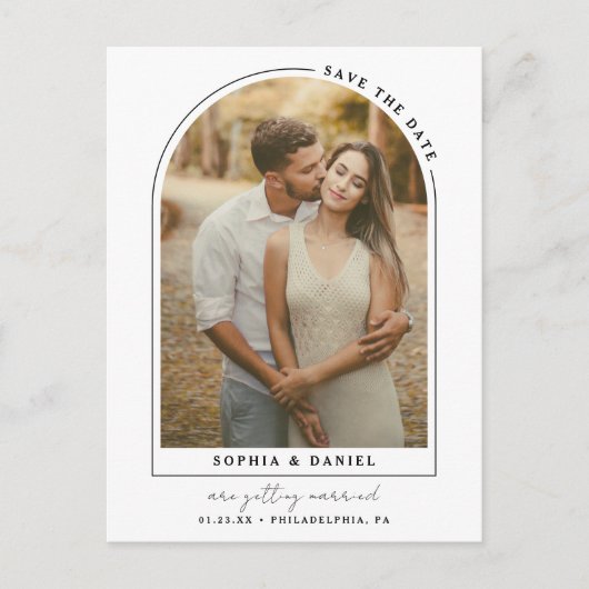 De moderne Arch Boho Arch met Foto sparen de Datum Aankondigingskaart (Voorkant)