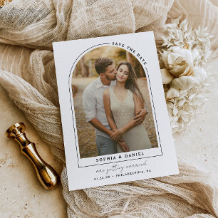 De moderne Arch Boho Arch met Foto sparen de Datum Aankondigingskaart