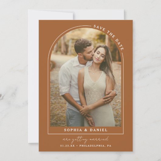 De moderne Arch Boho Arch met Foto sparen de Datum Save The Date (Voorkant)