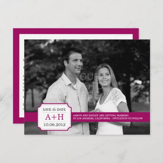 De moderne band Save the Date Briefkaart (Fuchsia) (Voorkant / Achterkant)