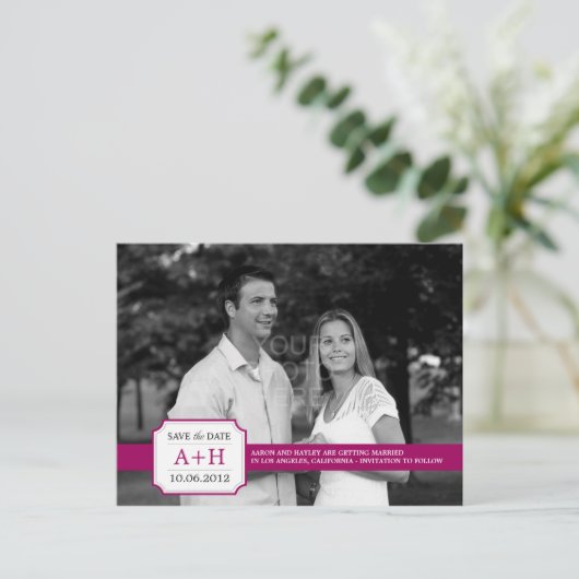 De moderne band Save the Date Briefkaart (Fuchsia) (Staand voorkant)