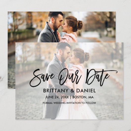 De moderne Bekleding van het Manuscript van de Bor Save The Date (Voorkant / Achterkant)
