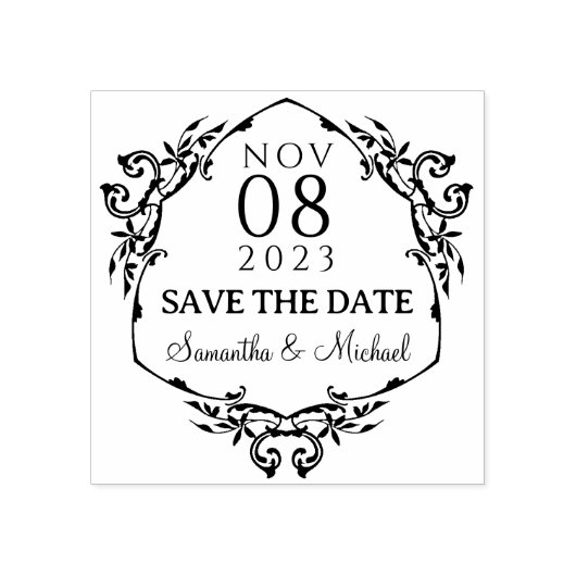 De moderne Bladeren sparen de Datum Weddenschap Rubberstempel (Afrduk)