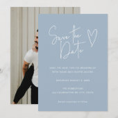 De moderne Blauwe Foto van de Doopvont van het Man Save The Date (Voorkant / Achterkant)