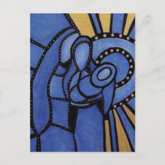 De moderne Blauwe Geboorte van Christus Jesus Mary Feestdagenkaart (Voorkant)