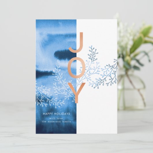 De moderne Blauwe Vreugde van Kerstmis van de Feestdagenkaart (Staand voorkant)