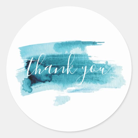 de moderne blauwe waterverf bedankt u . ronde sticker (Voorkant)