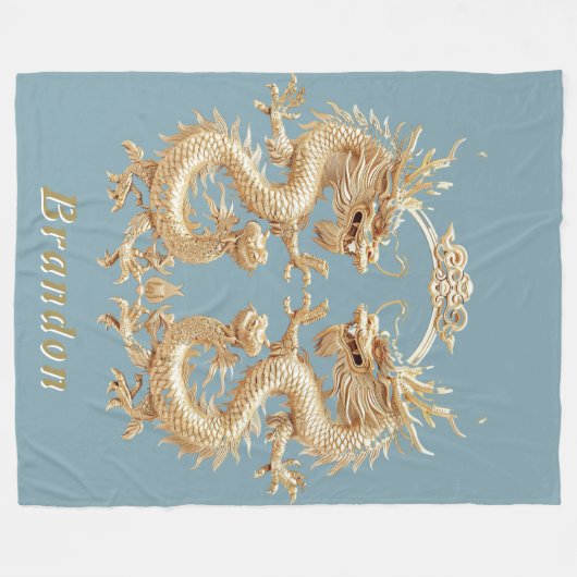 De moderne Blue Initiaal Two-Headed Dragon Fleece Deken (Voorkant (Horizontaal))