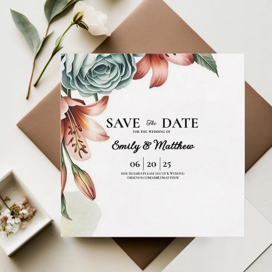 De moderne Blue Roos Designer slaat de datum op Save The Date