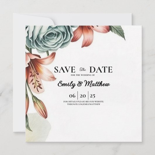 De moderne Blue Roos Designer slaat de datum op Save The Date (Voorkant)
