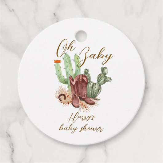 De moderne Boho Cactus Cowboy Schoenen Baby shower Bedankjes Labels (Voorkant)
