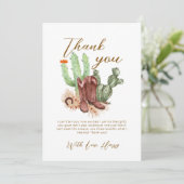 De moderne Boho Cactus Cowboy Schoenen Baby shower Bedankkaart (Staand voorkant)
