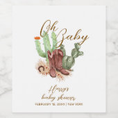 De moderne Boho Cactus Cowboy Schoenen Baby shower Wijn Etiket (Enkel label)