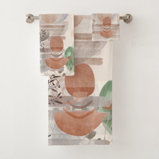 De moderne Boho Earth Tones Plant Life Towel Bad Handdoek (Insitu)