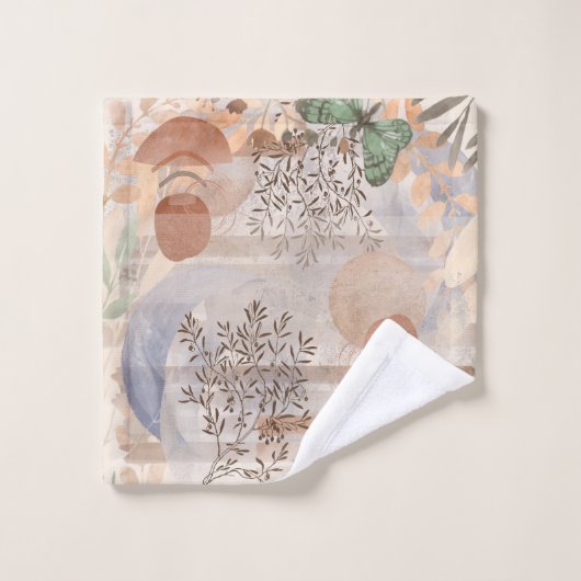 De moderne Boho Earth Tones Plant Life Towel Bad Handdoek (Wasdoekje)