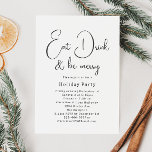 De moderne Boho kerstmaaltijd eet Drink en wees vr Kaart<br><div class="desc">Vier het vakantieseizoen met deze moderne boho Christmas eat-drink en wees vrolijk op feestuitnodiging. Het unieke en bewerkbare script geeft het ontwerp een chique maar elegante touch. Het eenvoudige zwart-wit ontwerp belichaamt een klassiek en grillig gevoel, perfect voor het winterseizoen. Het minimale bohemien feestelijke designlettertype voegt creativiteit en charme toe,...</div>