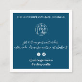 De moderne borstel dankt u het manuscriptorde blau vierkante visitekaartje (Achterkant)