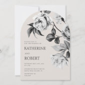De moderne botanische Rozen bruiloft Kaart (Voorkant)