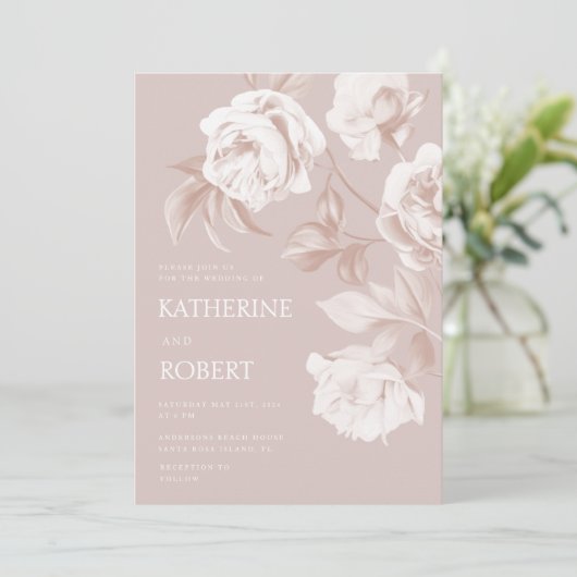 De moderne botanische Rozen bruiloft Kaart (Staand voorkant)