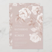 De moderne botanische Rozen bruiloft Kaart (Voorkant / Achterkant)