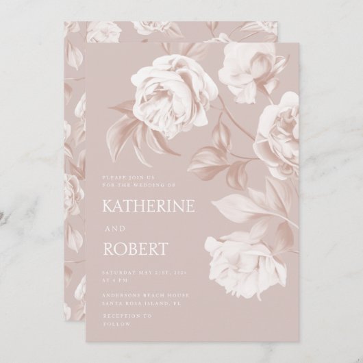 De moderne botanische Rozen bruiloft Kaart (Voorkant / Achterkant)