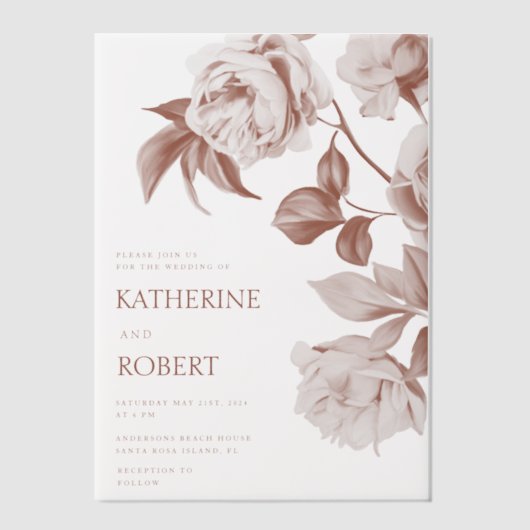 De moderne botanische Rozen bruiloft uitnodiging (Voorkant)